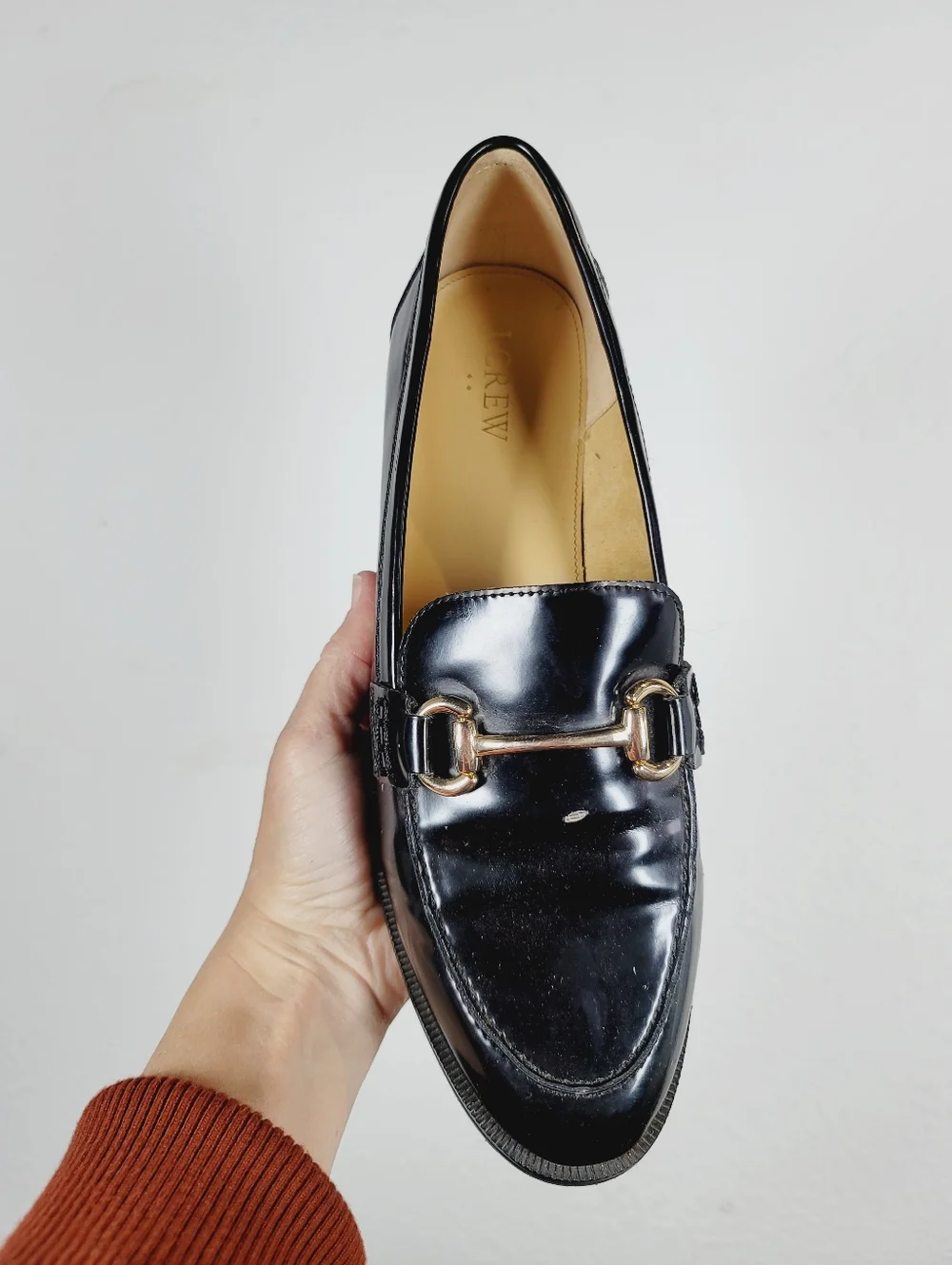 J Crew Black Loafers With Brass Hardware, Size 10